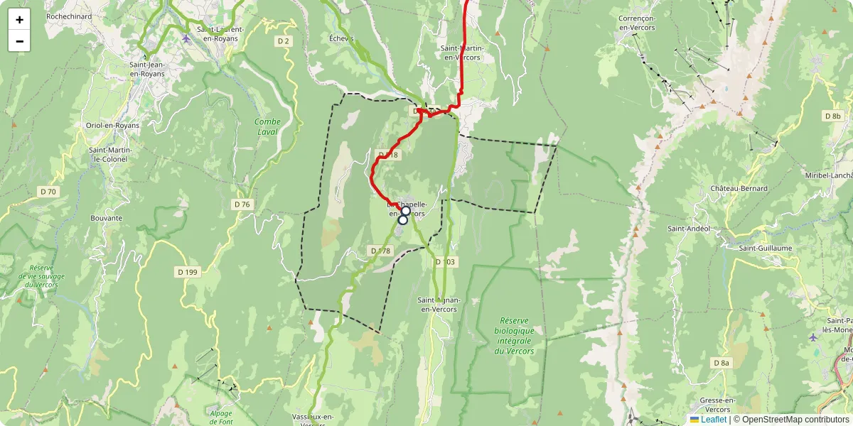 Carte du réseau de transport en commun à La Chapelle-en-Vercors - lignes de bus et arrêts