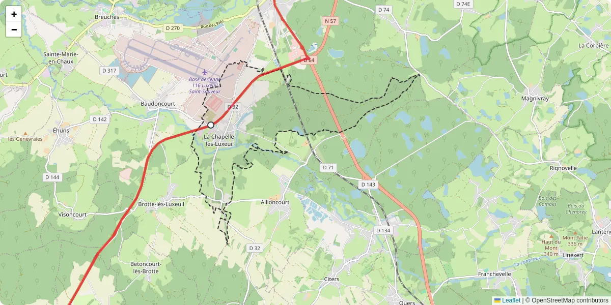 Carte du réseau de transport en commun à La Chapelle-lès-Luxeuil - lignes de bus et arrêts