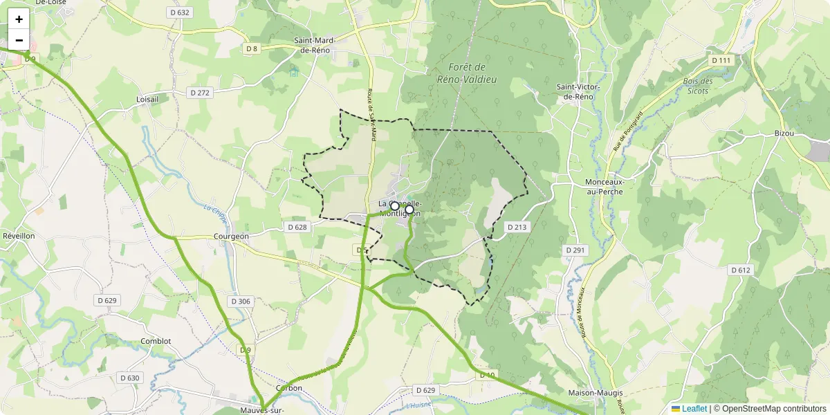 Carte du réseau de transport en commun à La Chapelle-Montligeon - lignes de bus et arrêts