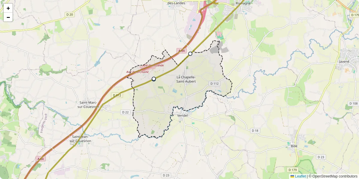 Carte du réseau de transport en commun à La Chapelle-Saint-Aubert - lignes de bus et arrêts