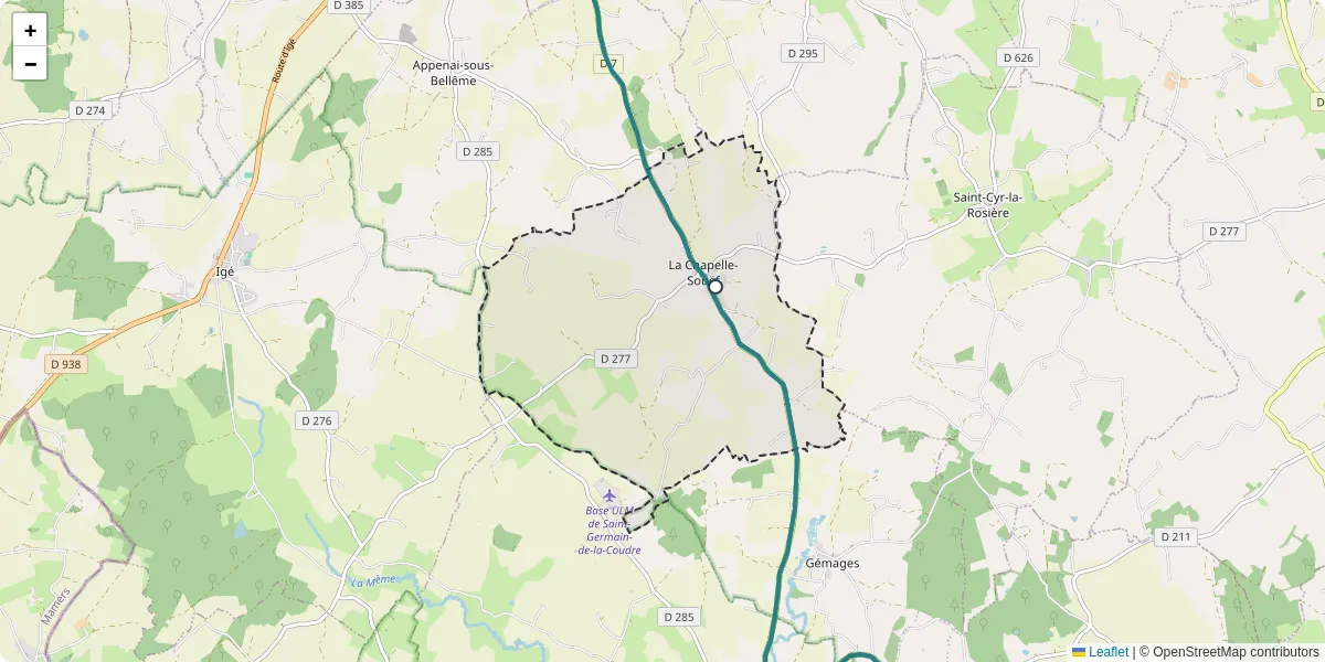 Carte du réseau de transport en commun à La Chapelle-Souëf - lignes de bus et arrêts