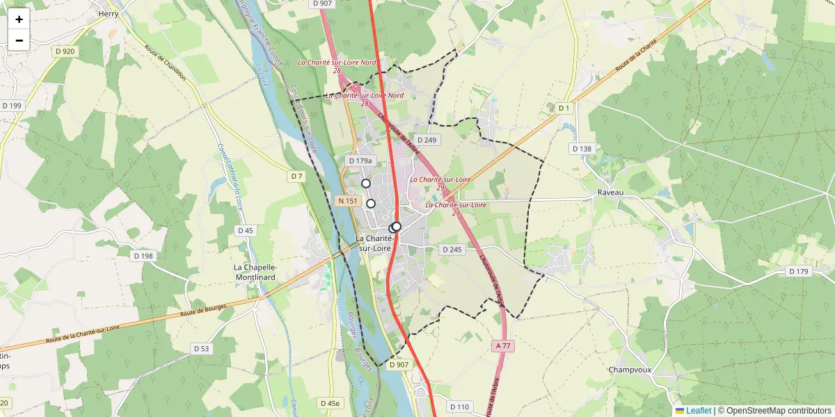 Carte du réseau de transport en commun à La Charité-sur-Loire - lignes de bus et arrêts