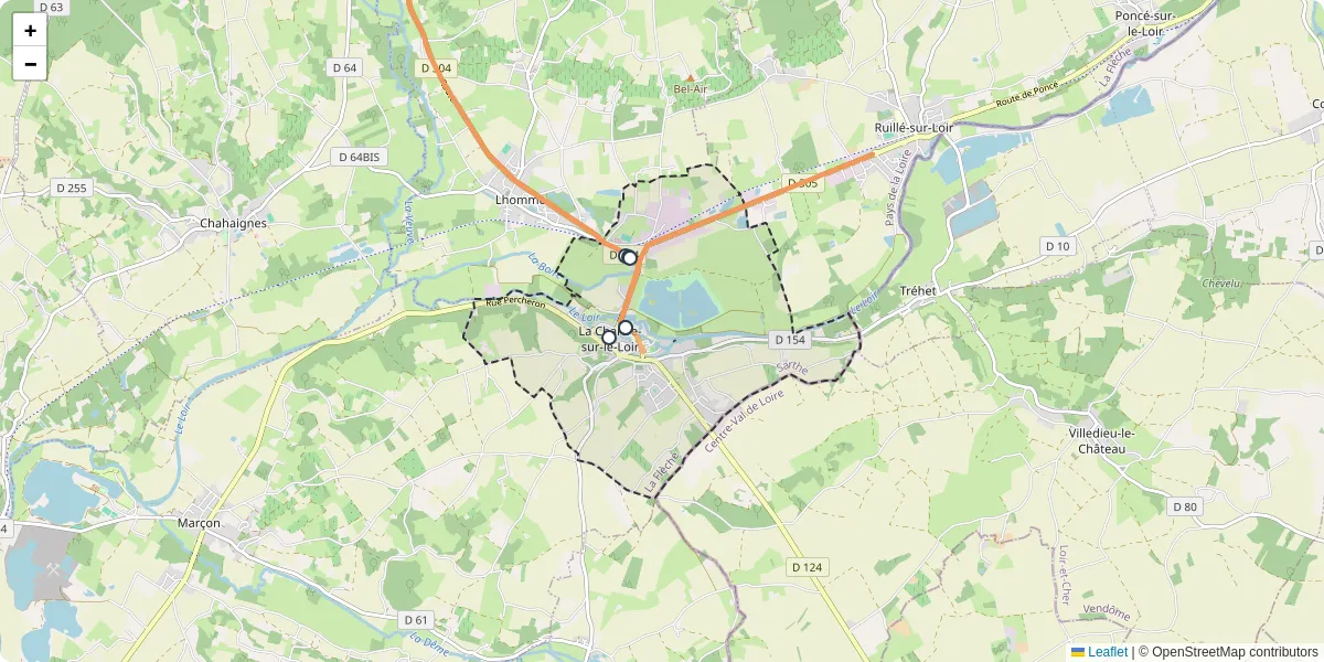 Carte du réseau de transport en commun à La Chartre-sur-le-Loir - lignes de bus et arrêts