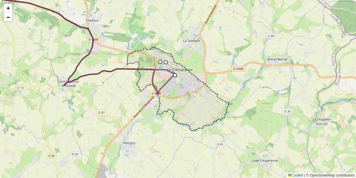 Carte du réseau de transport en commun à La Châtaigneraie - lignes de bus et arrêts