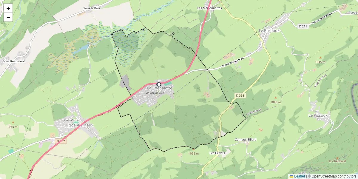 Carte du réseau de transport en commun à La Chenalotte - lignes de bus et arrêts