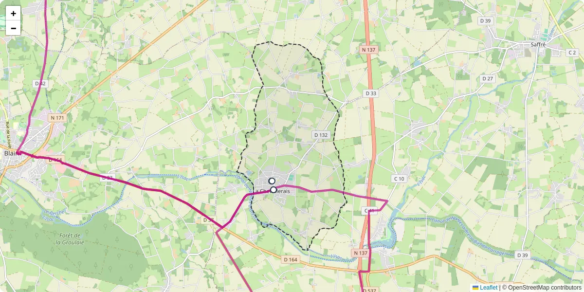 Carte du réseau de transport en commun à La Chevallerais - lignes de bus et arrêts