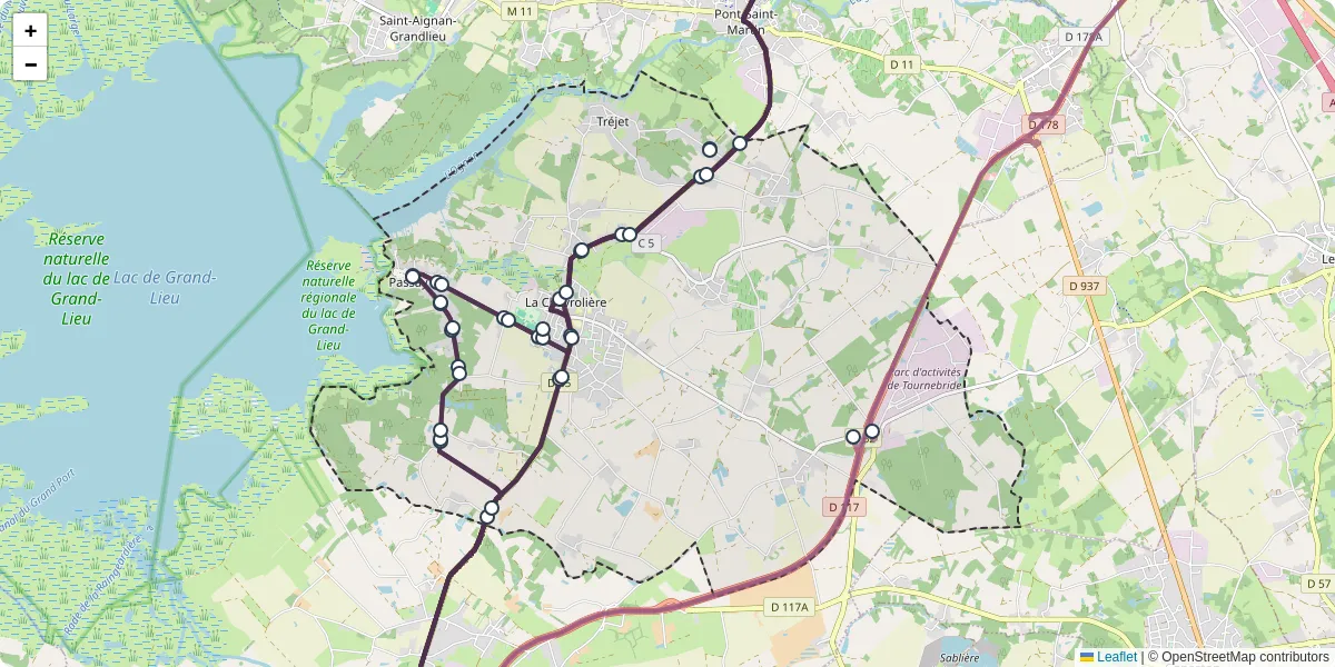 Carte du réseau de transport en commun à La Chevrolière - lignes de bus et arrêts