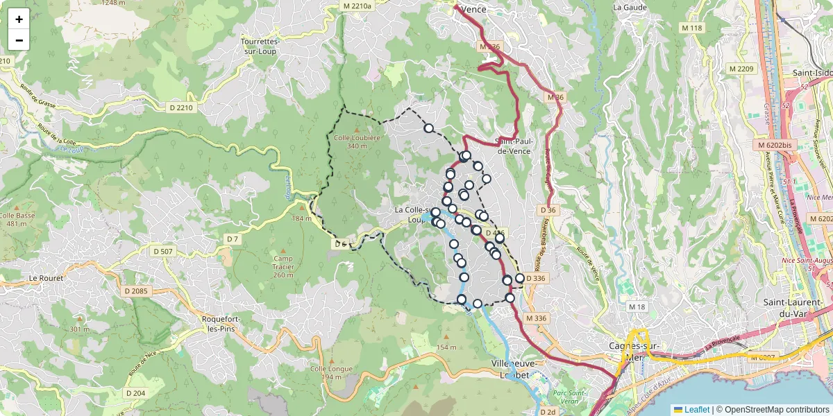 Carte du réseau de transport en commun à La Colle-sur-Loup - lignes de bus et arrêts