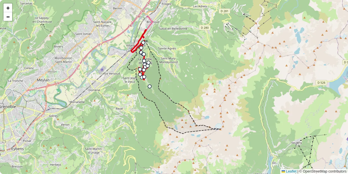 Carte du réseau de transport en commun à La Combe-de-Lancey - lignes de bus et arrêts