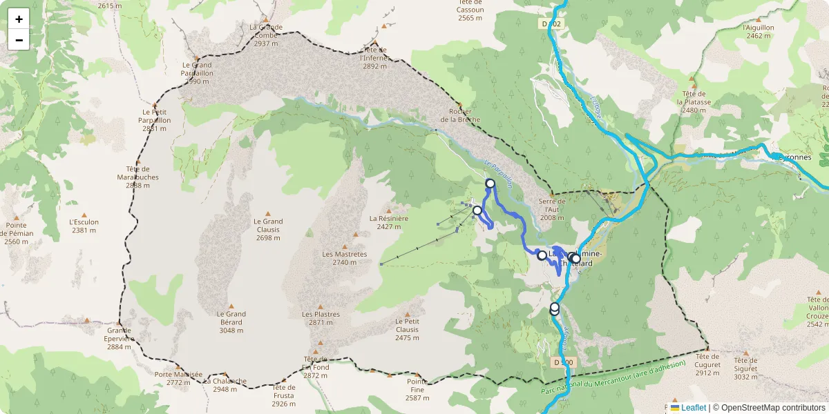 Carte du réseau de transport en commun à La Condamine-Châtelard - lignes de bus et arrêts