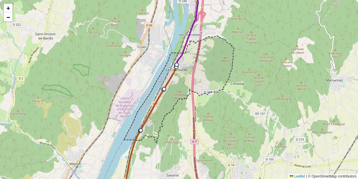 Carte du réseau de transport en commun à La Coucourde - lignes de bus et arrêts