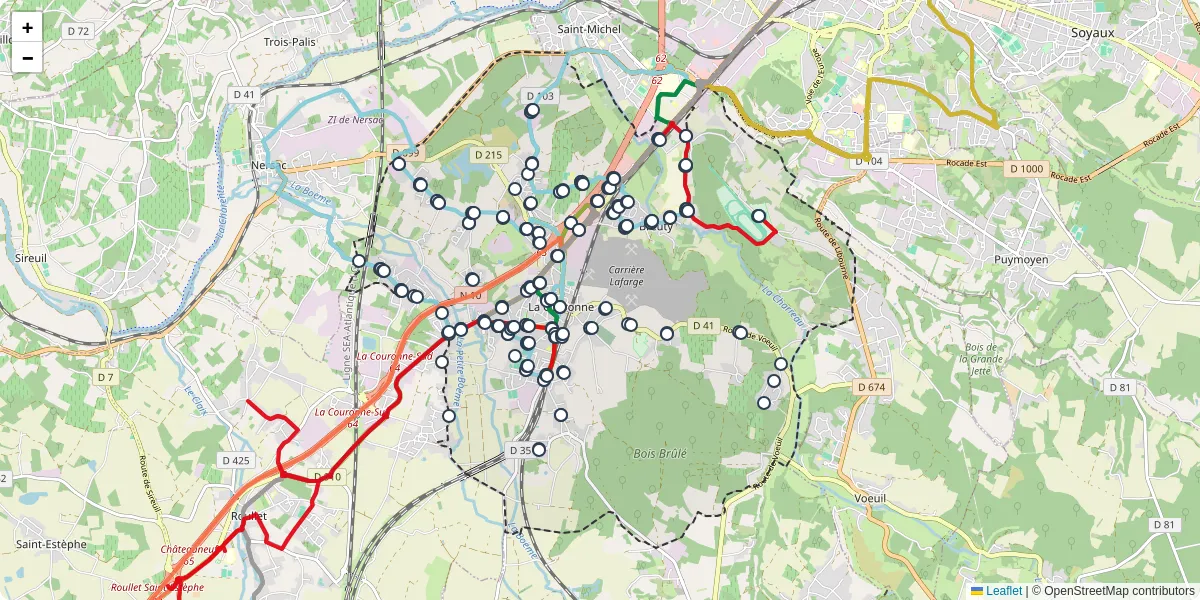 Carte du réseau de transport en commun à La Couronne - lignes de bus et arrêts