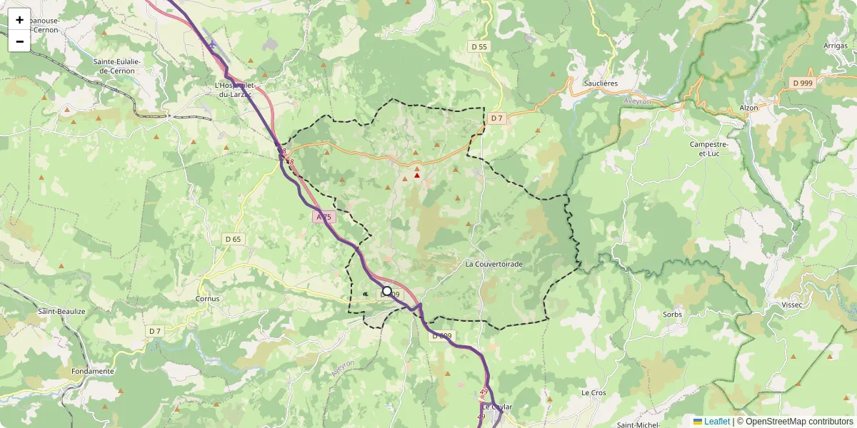 Carte du réseau de transport en commun à La Couvertoirade - lignes de bus et arrêts