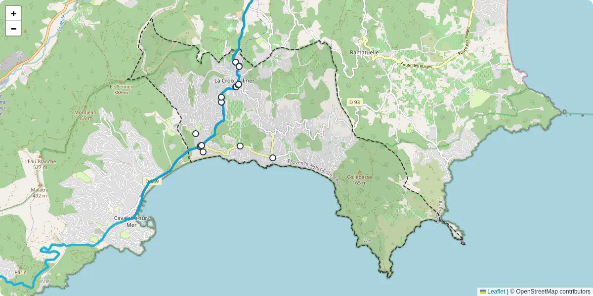 Carte du réseau de transport en commun à La Croix-Valmer - lignes de bus et arrêts