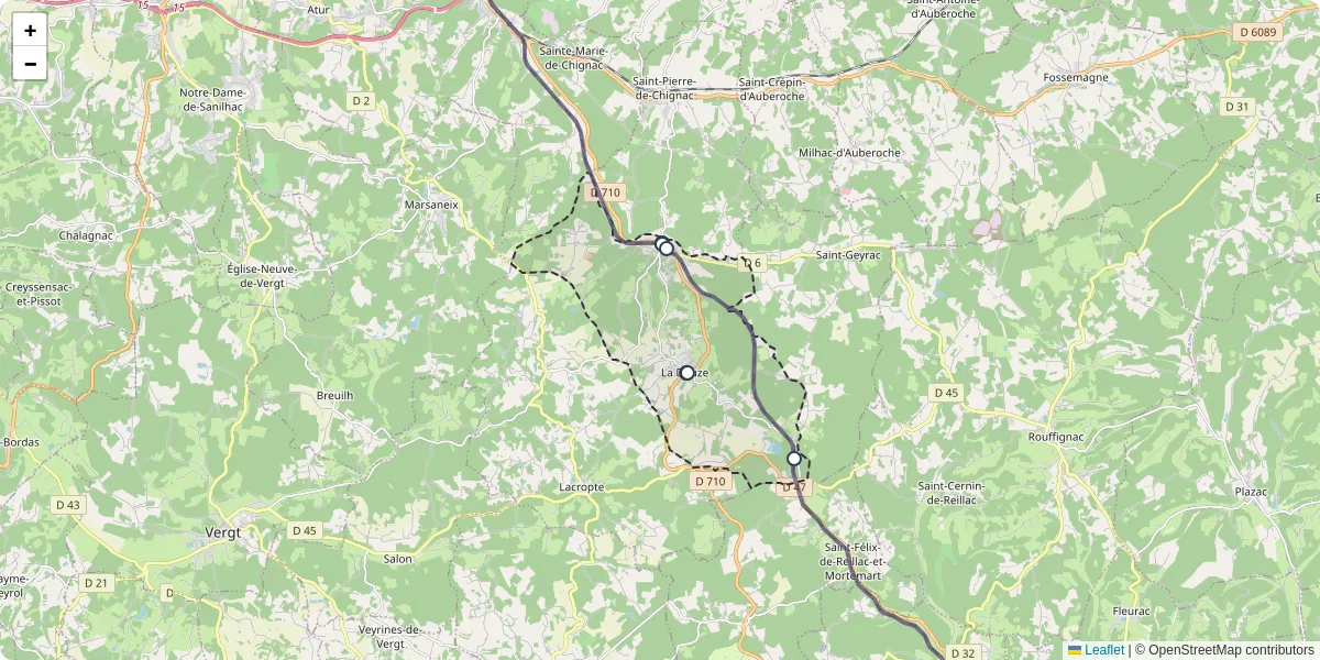 Carte du réseau de transport en commun à La Douze - lignes de bus et arrêts