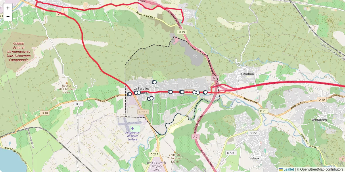 Carte du réseau de transport en commun à La Fare-les-Oliviers - lignes de bus et arrêts