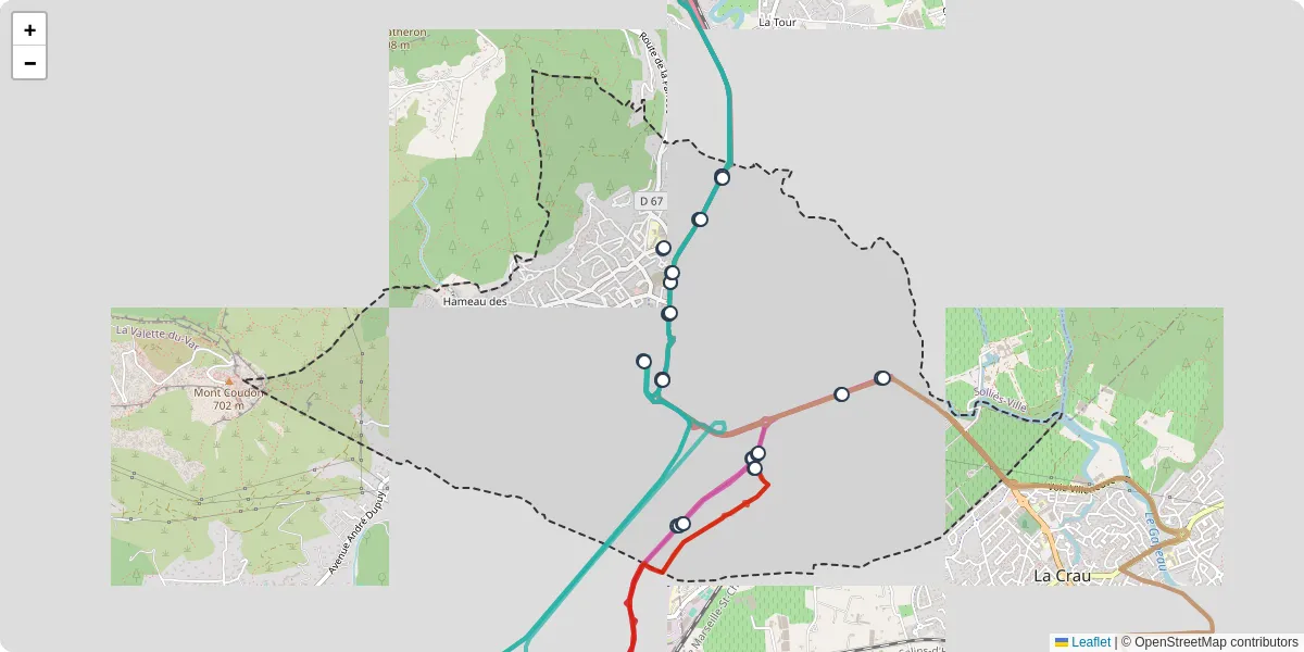 Carte du réseau de transport en commun à La Farlède - lignes de bus et arrêts