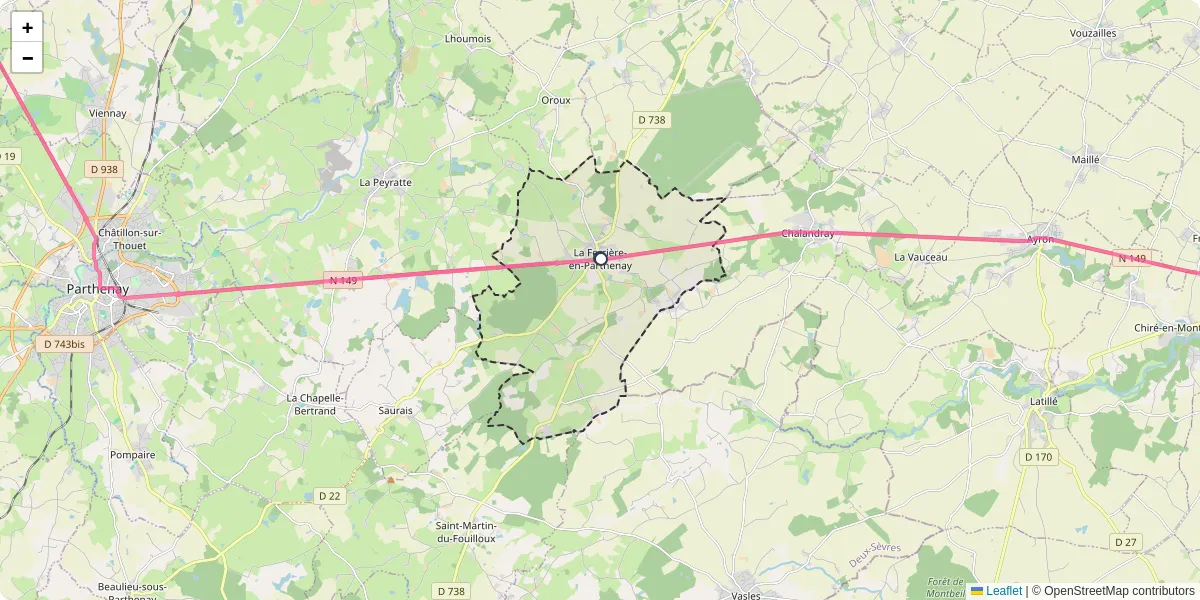 Carte du réseau de transport en commun à La Ferrière-en-Parthenay - lignes de bus et arrêts