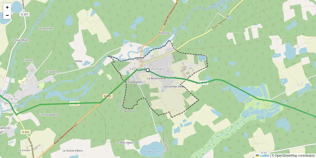 Carte du réseau de transport en commun à La Ferté-Beauharnais - lignes de bus et arrêts