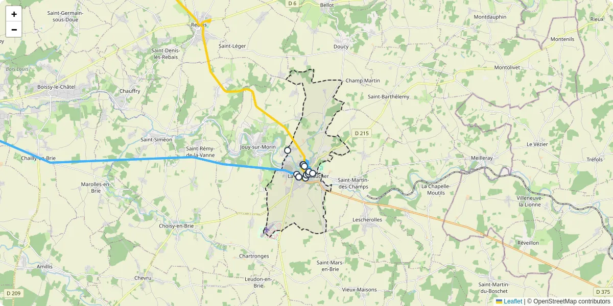Carte du réseau de transport en commun à La Ferté-Gaucher - lignes de bus et arrêts