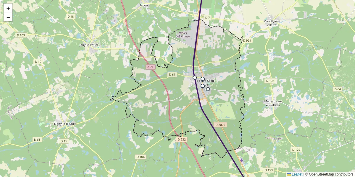 Carte du réseau de transport en commun à La Ferté-Saint-Aubin - lignes de bus et arrêts