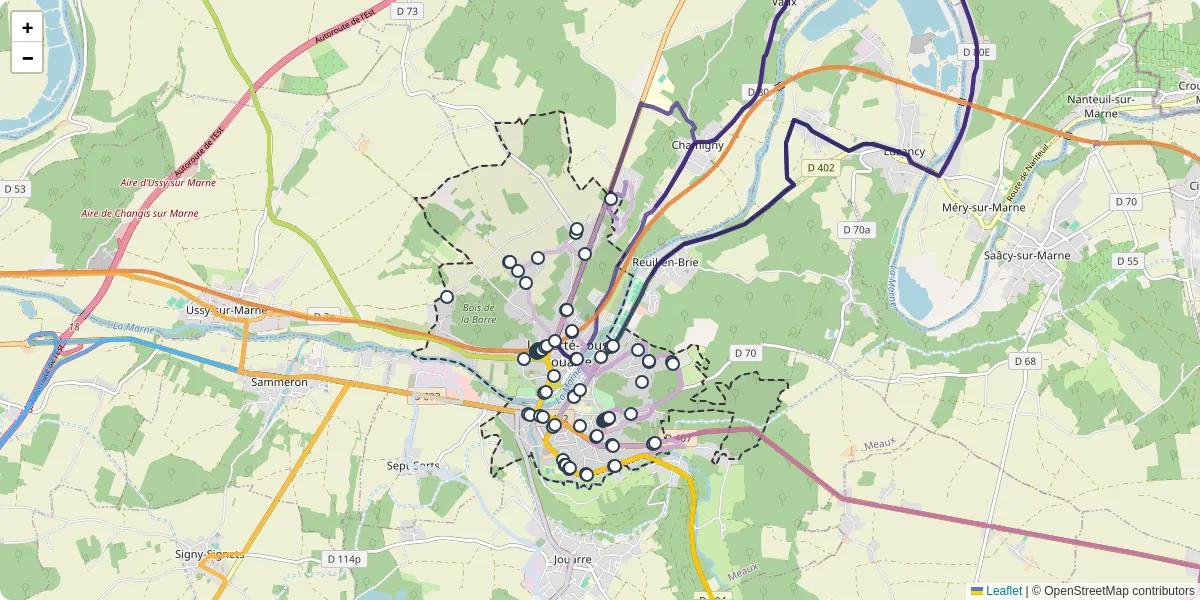 Carte du réseau de transport en commun à La Ferté-sous-Jouarre - lignes de bus et arrêts