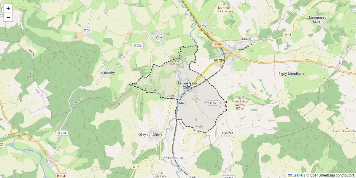Carte du réseau de transport en commun à La Ferté-sur-Chiers - lignes de bus et arrêts