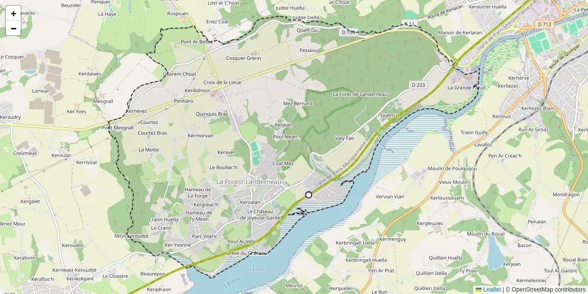 Carte du réseau de transport en commun à La Forest-Landerneau - lignes de bus et arrêts