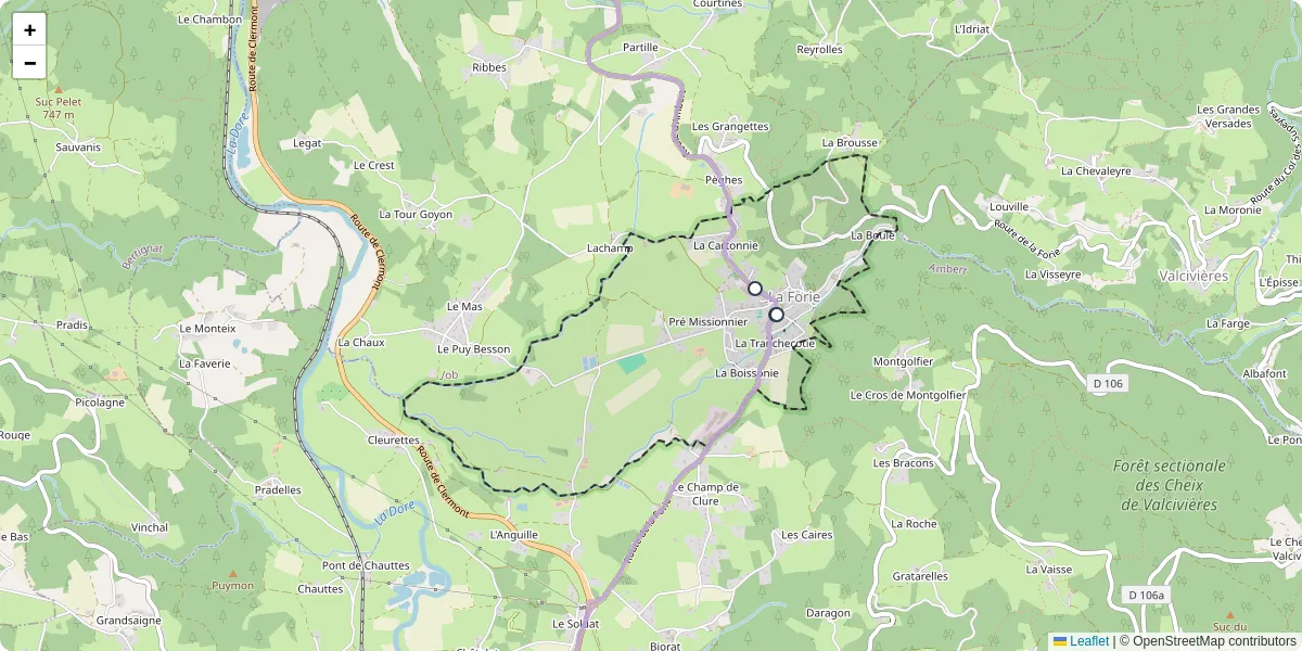 Carte du réseau de transport en commun à La Forie - lignes de bus et arrêts