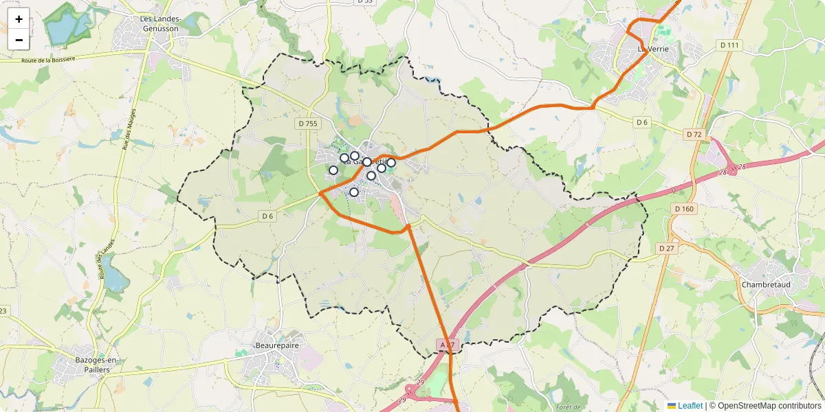 Carte du réseau de transport en commun à La Gaubretière - lignes de bus et arrêts