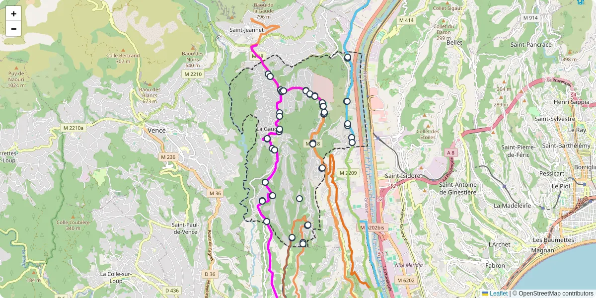 Carte du réseau de transport en commun à La Gaude - lignes de bus et arrêts