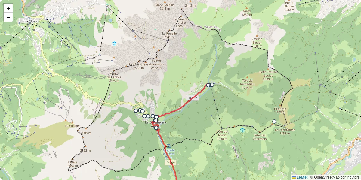 Carte du réseau de transport en commun à La Giettaz - lignes de bus et arrêts