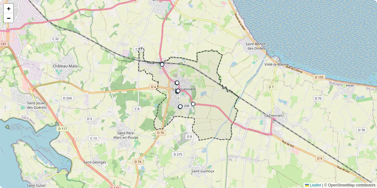 Carte du réseau de transport en commun à La Gouesnière - lignes de bus et arrêts