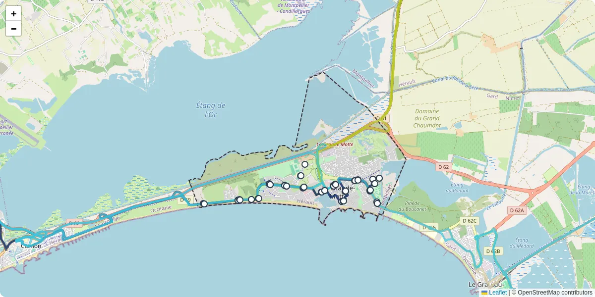 Carte du réseau de transport en commun à La Grande-Motte - lignes de bus et arrêts