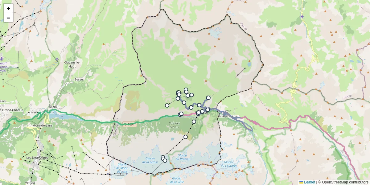 Carte du réseau de transport en commun à La Grave - lignes de bus et arrêts