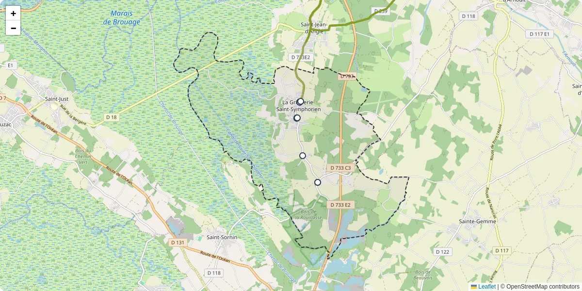 Carte du réseau de transport en commun à La Gripperie-Saint-Symphorien - lignes de bus et arrêts