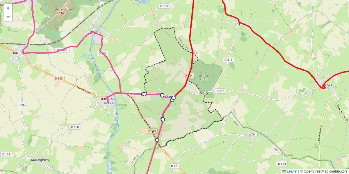Carte du réseau de transport en commun à La Groise - lignes de bus et arrêts