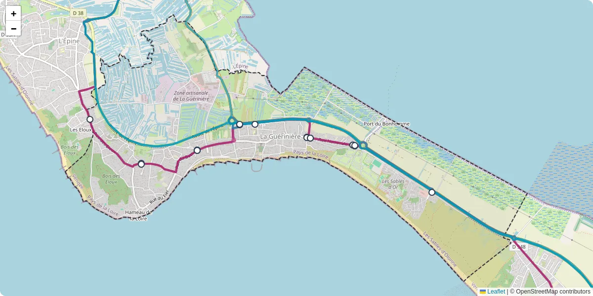 Carte du réseau de transport en commun à La Guérinière - lignes de bus et arrêts