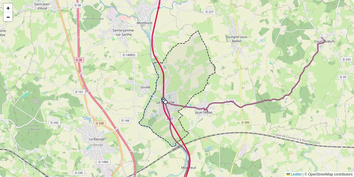 Carte du réseau de transport en commun à La Guierche - lignes de bus et arrêts