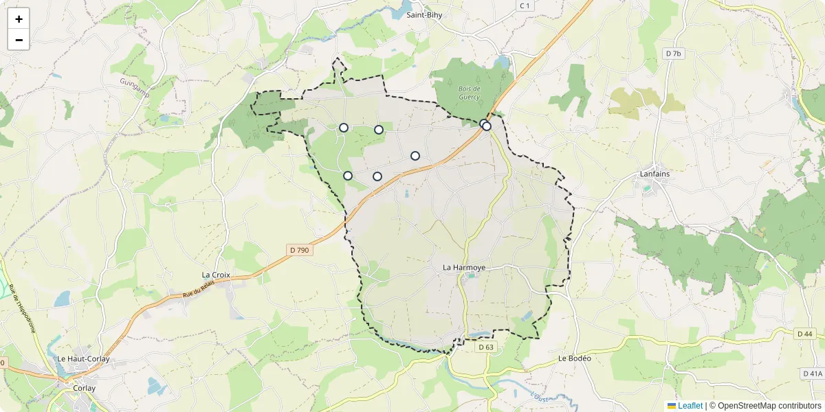 Carte du réseau de transport en commun à La Harmoye - lignes de bus et arrêts