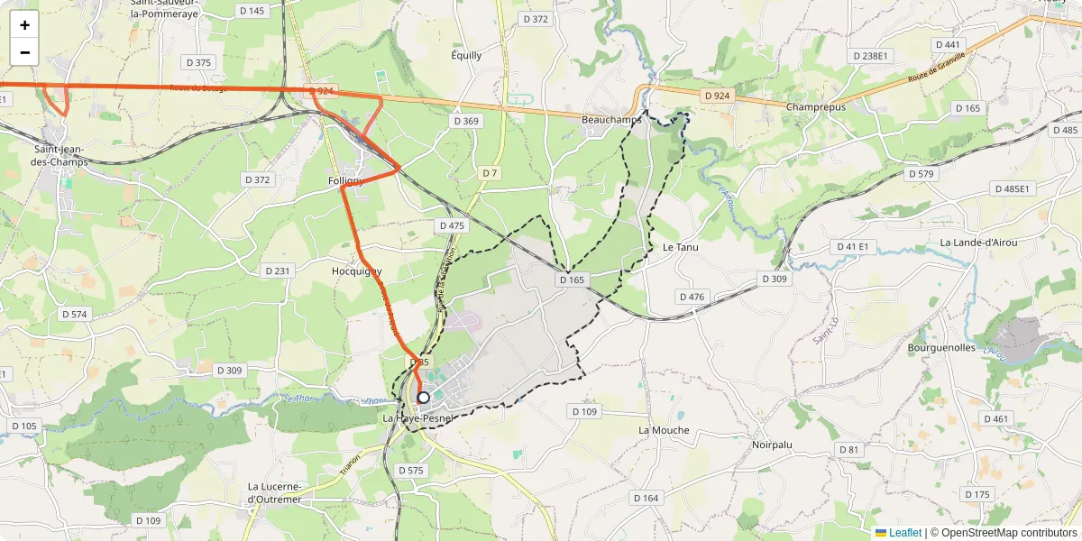 Carte du réseau de transport en commun à La Haye-Pesnel - lignes de bus et arrêts