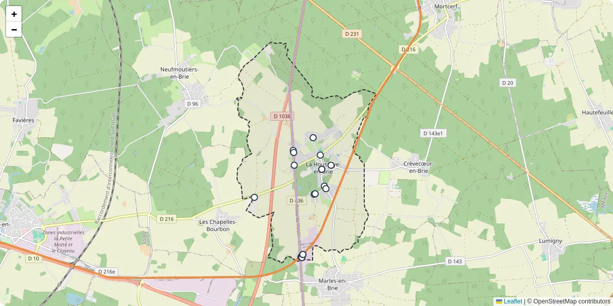 Carte du réseau de transport en commun à La Houssaye-en-Brie - lignes de bus et arrêts