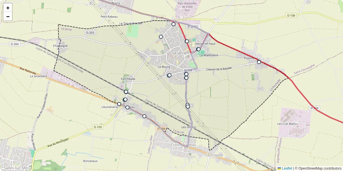 Carte du réseau de transport en commun à La Jarrie - lignes de bus et arrêts
