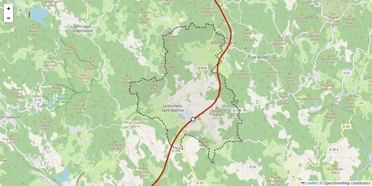 Carte du réseau de transport en commun à La Jonchère-Saint-Maurice - lignes de bus et arrêts