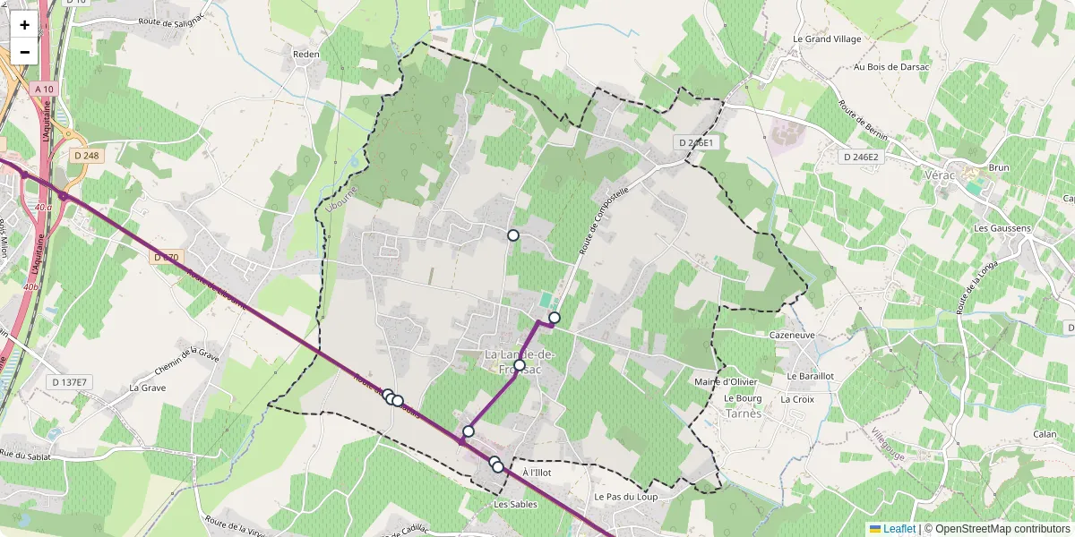 Carte du réseau de transport en commun à La Lande-de-Fronsac - lignes de bus et arrêts