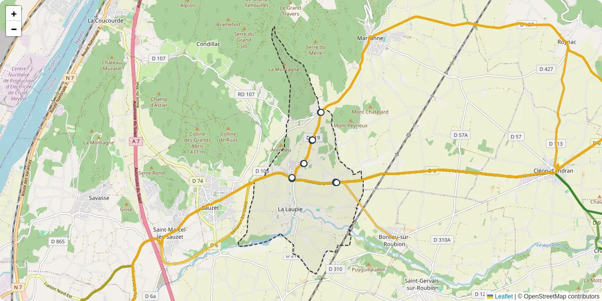 Carte du réseau de transport en commun à La Laupie - lignes de bus et arrêts