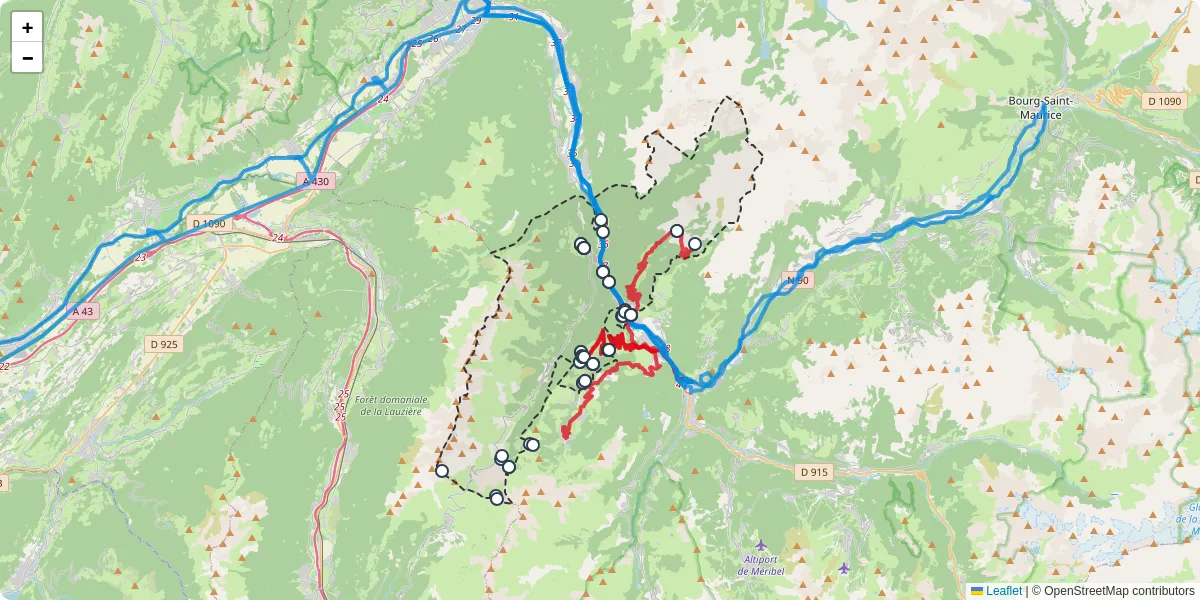Carte du réseau de transport en commun à La Léchère - lignes de bus et arrêts