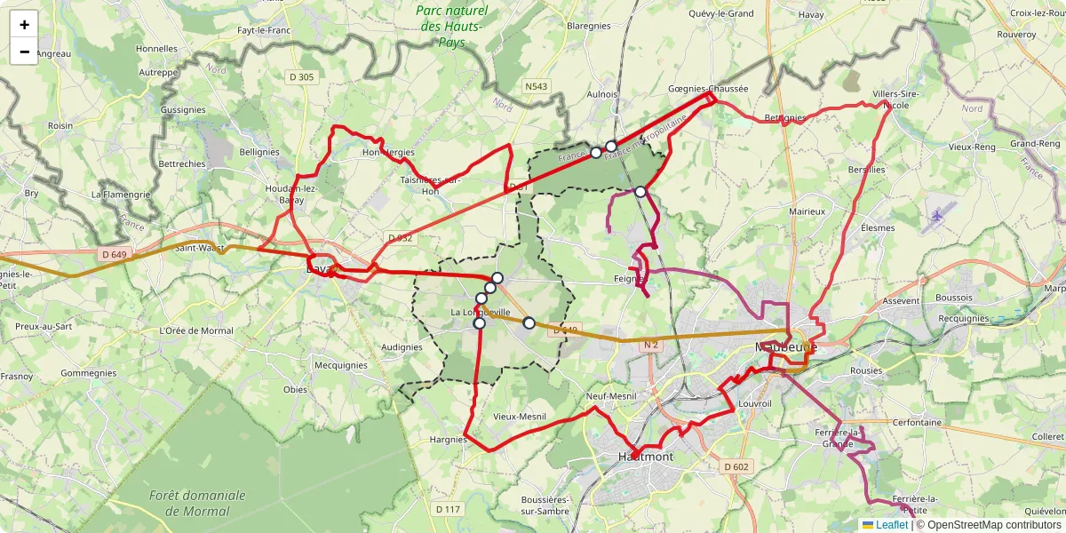 Carte du réseau de transport en commun à La Longueville - lignes de bus et arrêts