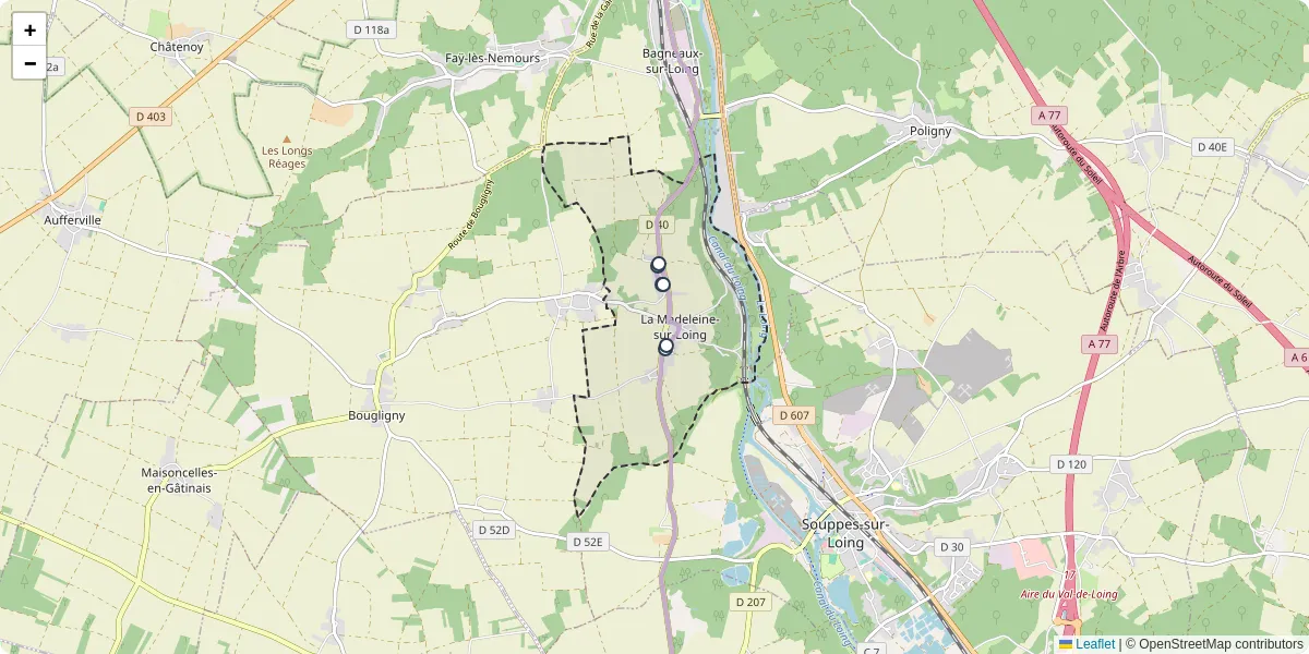 Carte du réseau de transport en commun à La Madeleine-sur-Loing - lignes de bus et arrêts