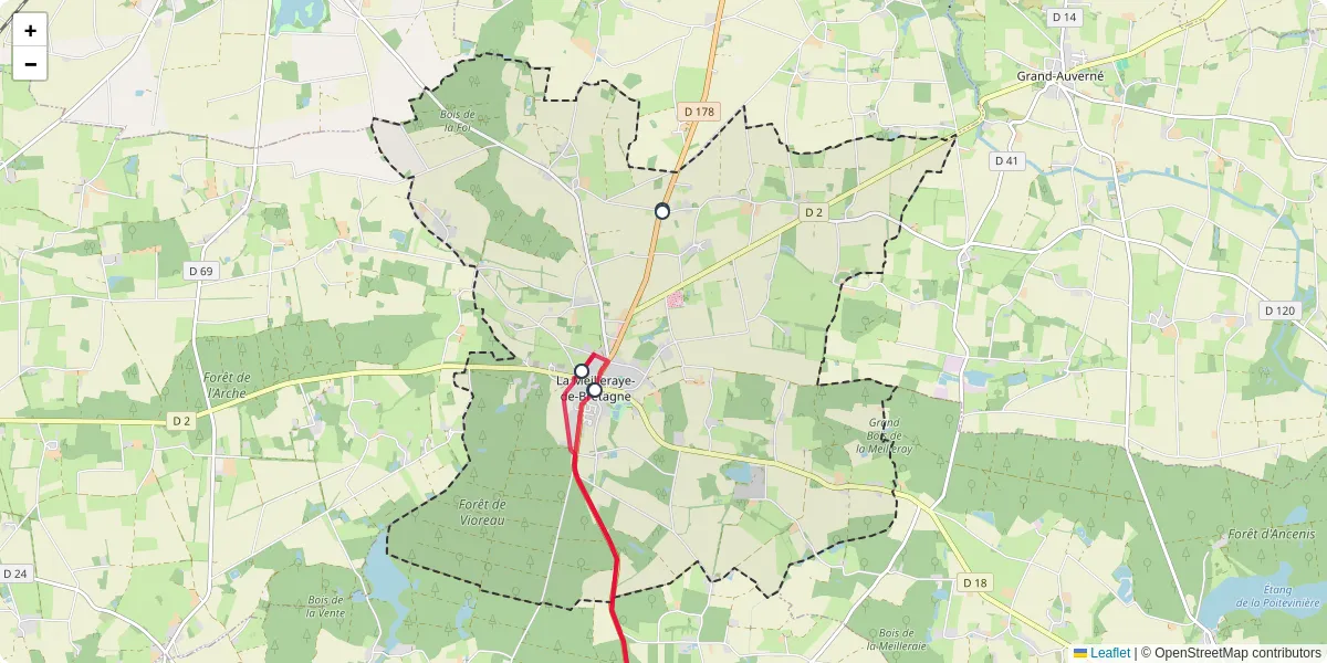 Carte du réseau de transport en commun à La Meilleraye-de-Bretagne - lignes de bus et arrêts